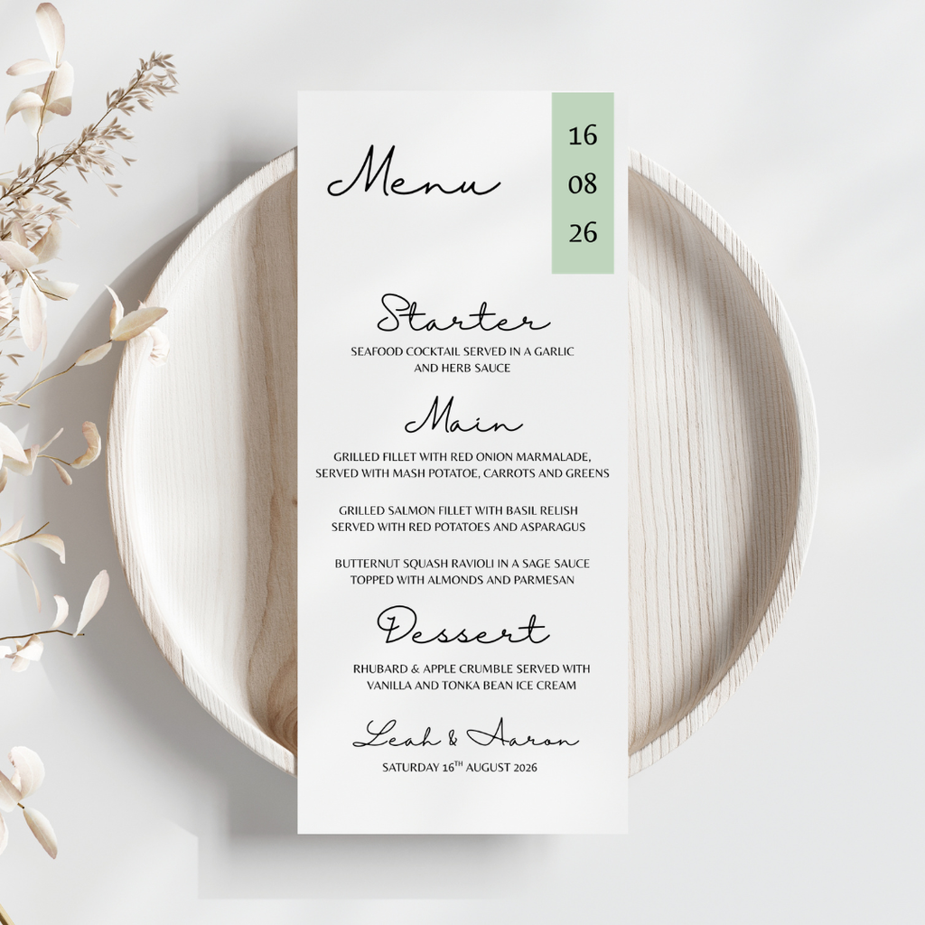 Simple Sage Green Wedding Menu Cards | SRP3