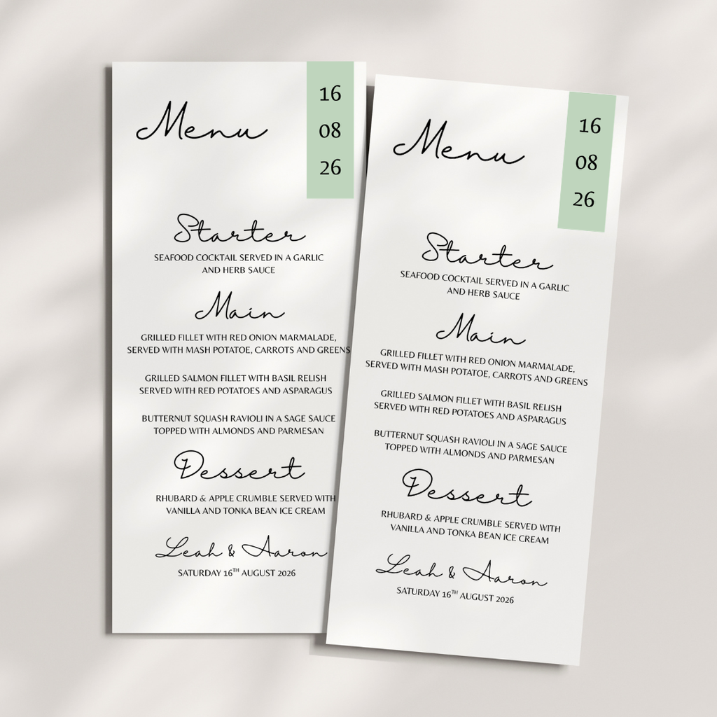 Simple Sage Green Wedding Menu Cards | SRP3