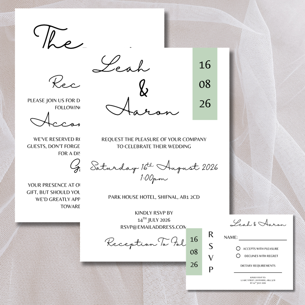 3 Piece Sage Green Colour Block Wedding Invitation Set | SRP3