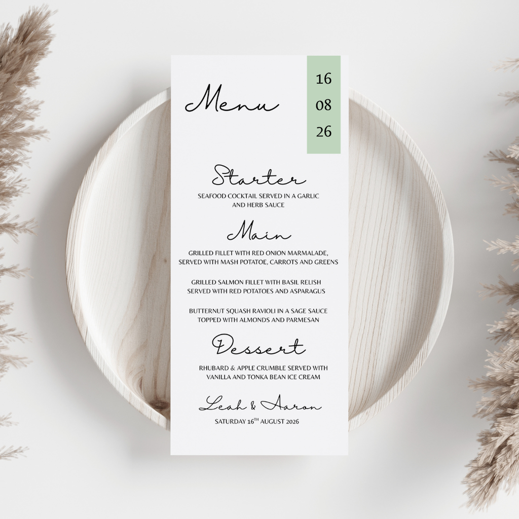 Simple Sage Green Wedding Menu Cards | SRP3
