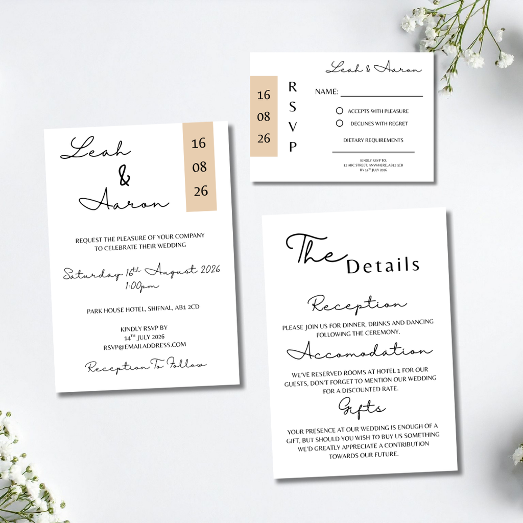 3 Piece Beige Colour Block Wedding Invitation Set | SRP4