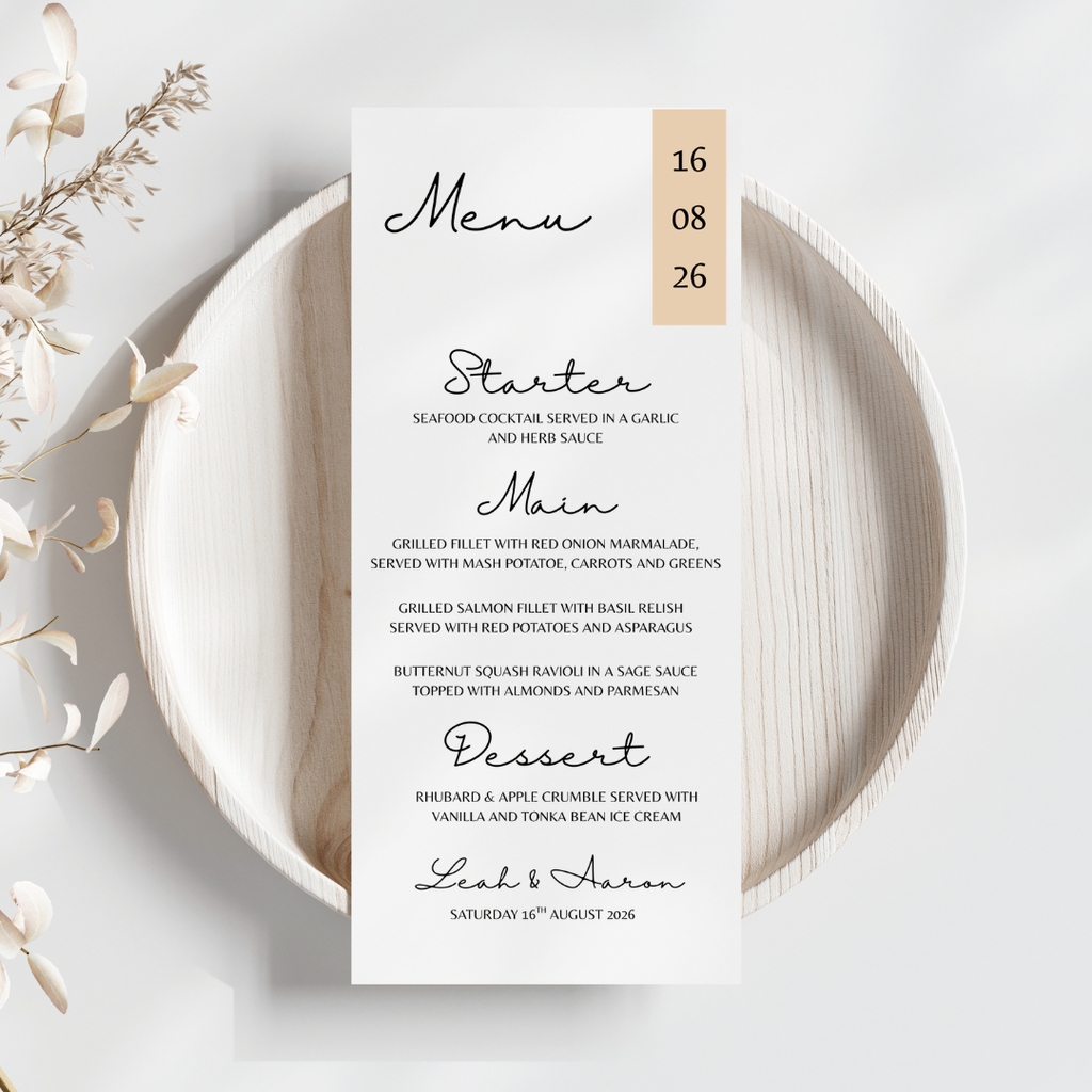 Simple Beige Wedding Menu Cards | SRP4