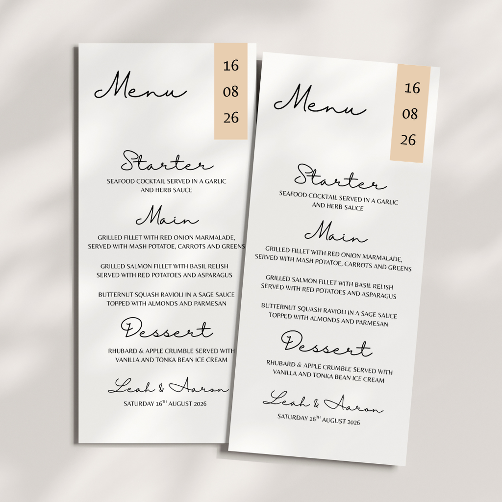 Simple Beige Wedding Menu Cards | SRP4
