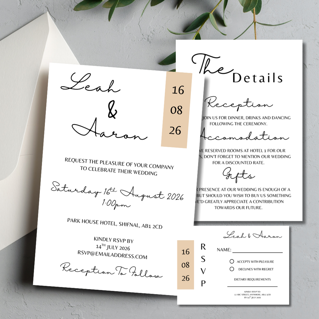 3 Piece Beige Colour Block Wedding Invitation Set | SRP4