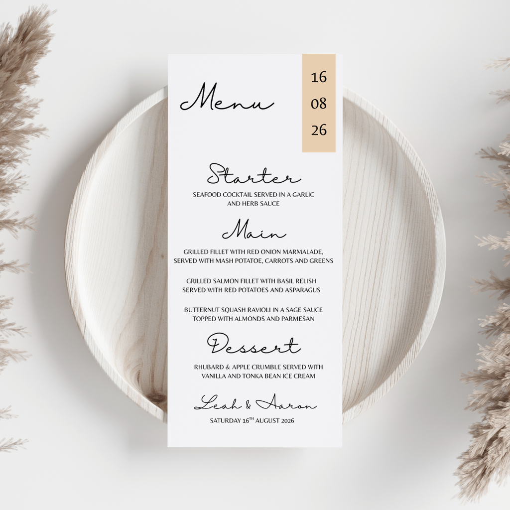 Simple Beige Wedding Menu Cards | SRP4