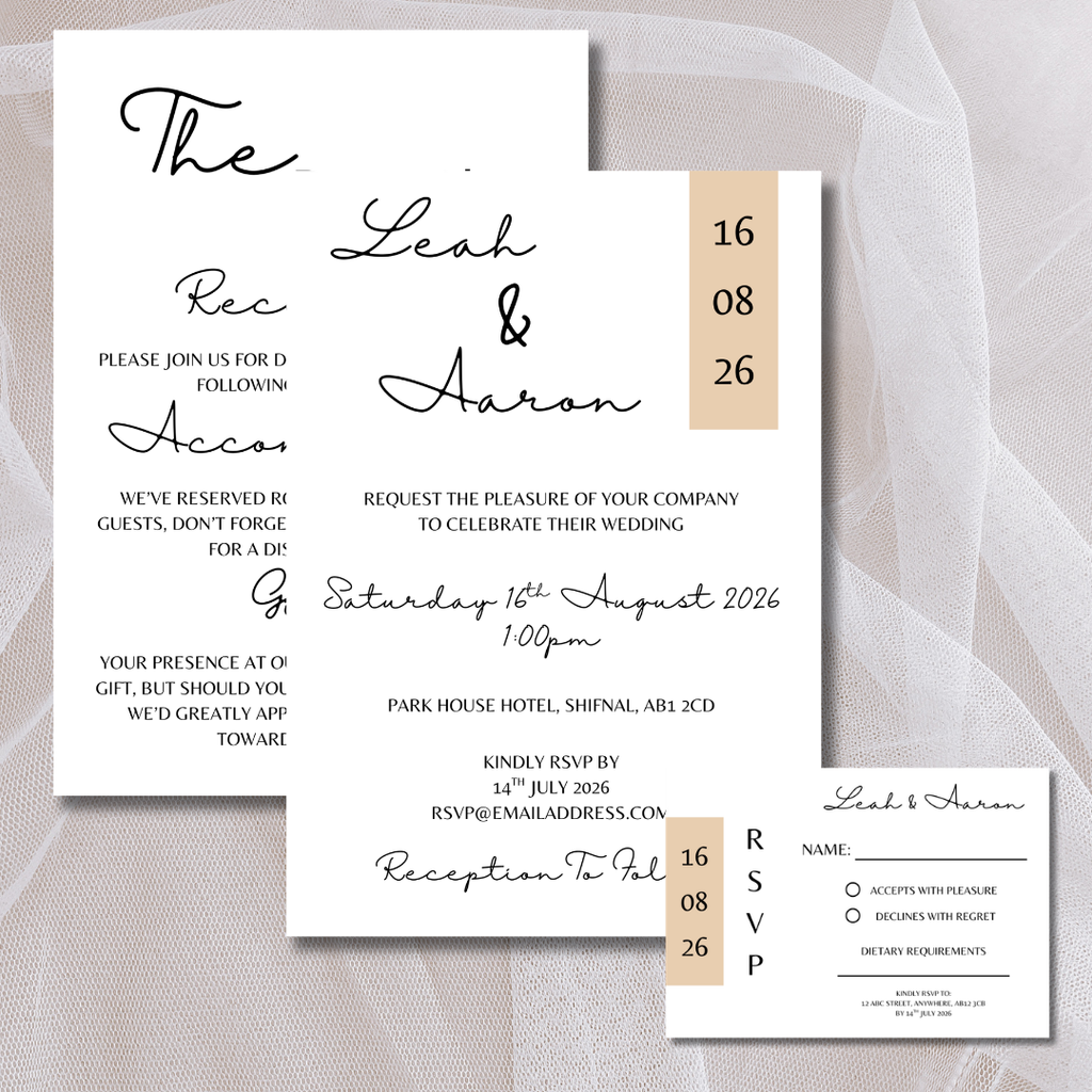 3 Piece Beige Colour Block Wedding Invitation Set | SRP4