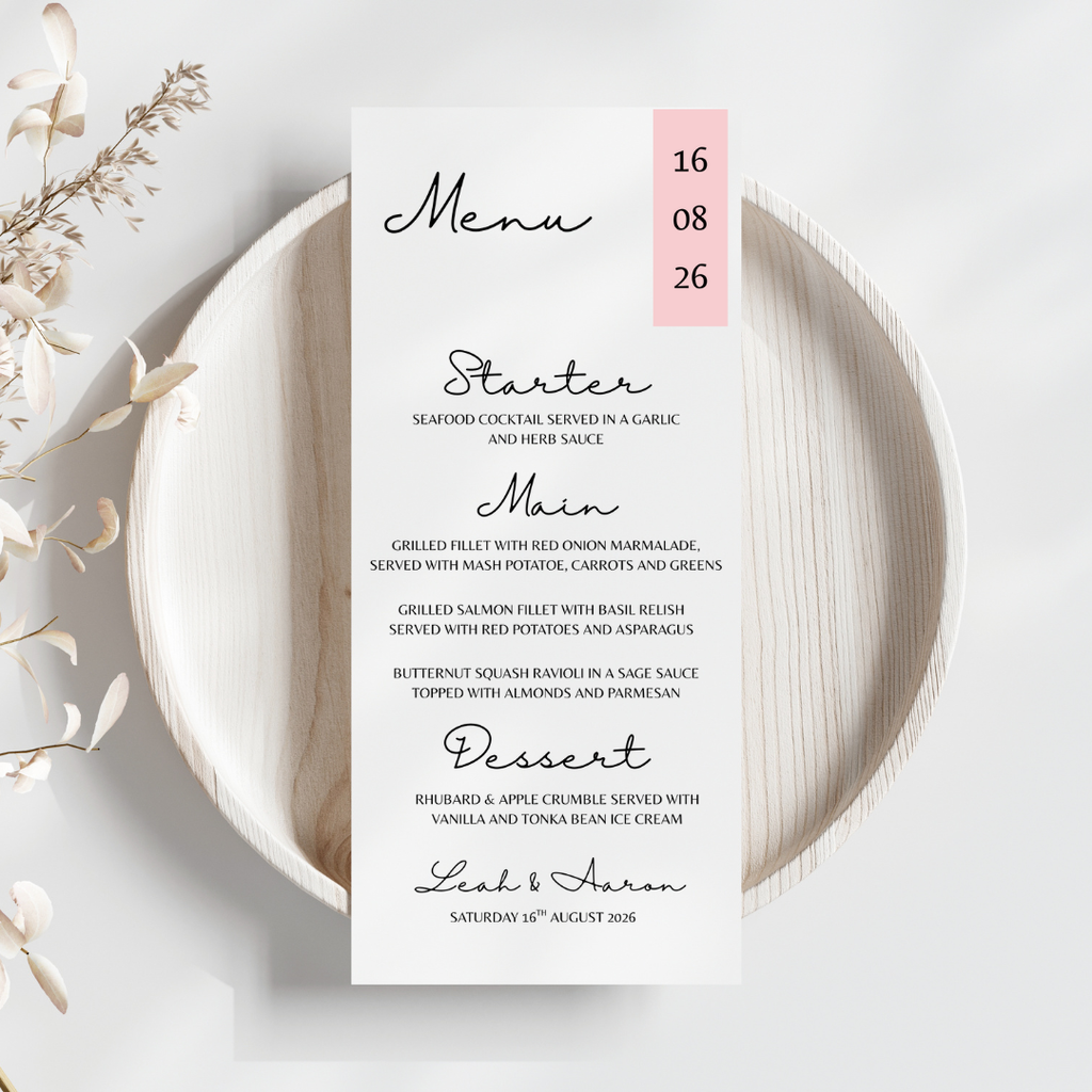 Simple Pink Wedding Menu Cards | SRP5