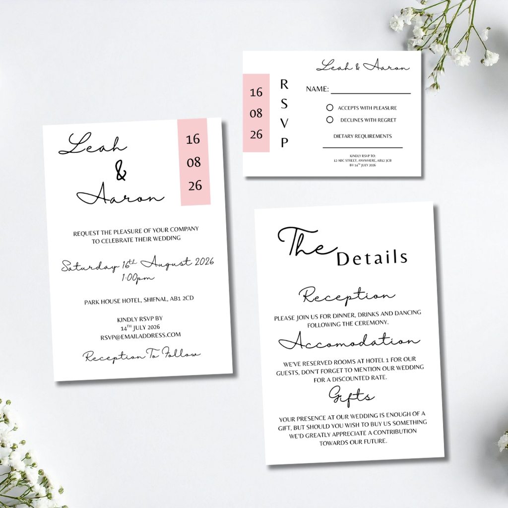 3 Piece Pink Colour Block Wedding Invitation Set | SRP5