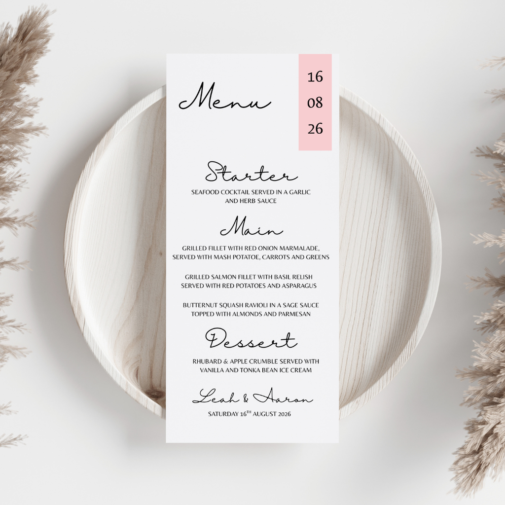 Simple Pink Wedding Menu Cards | SRP5