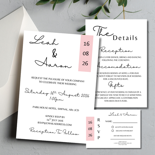 3 Piece Pink Colour Block Wedding Invitation Set | SRP5