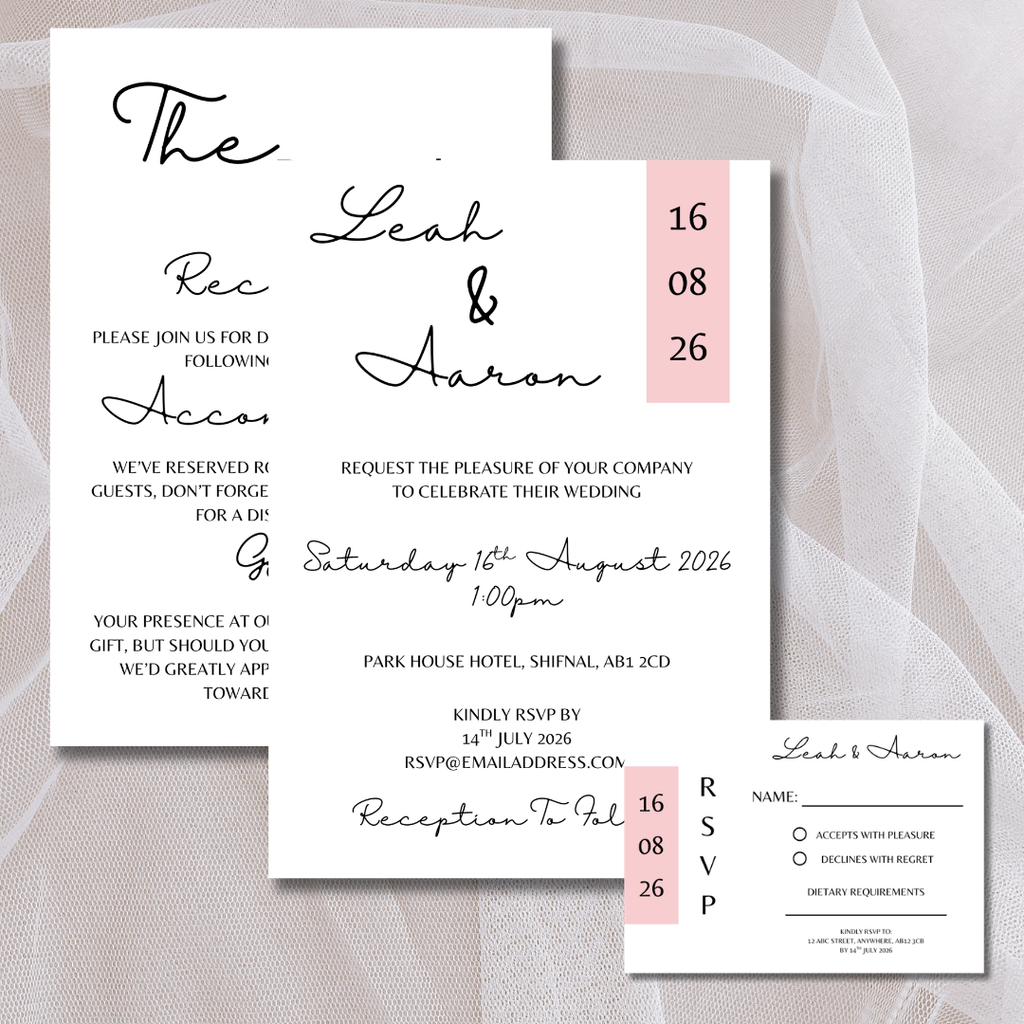 3 Piece Pink Colour Block Wedding Invitation Set | SRP5