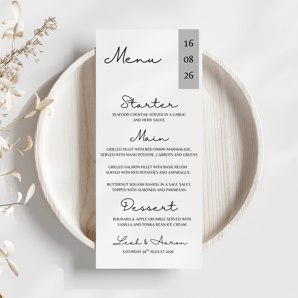 Simple Grey Wedding Menu Cards | SRP6