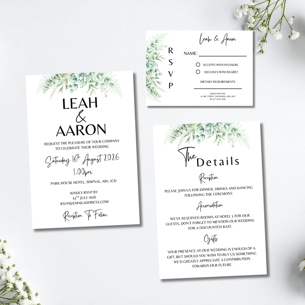 3 Piece White Floral Wedding Invitation Set | SRP1