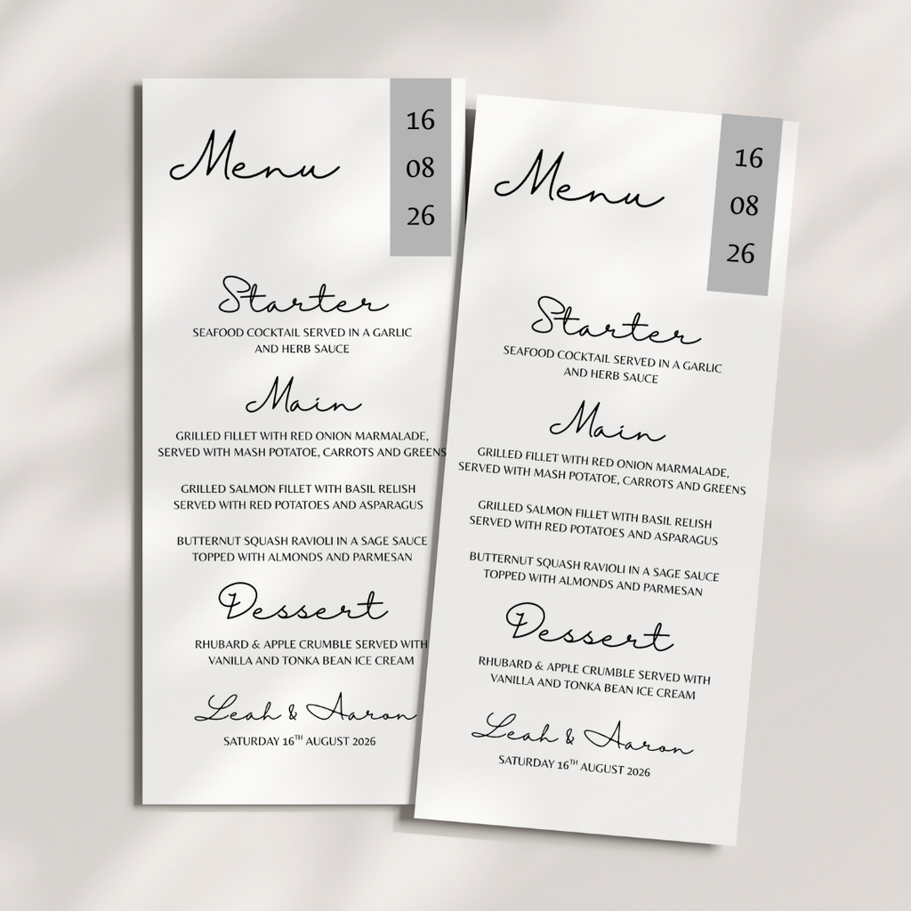 Simple Grey Wedding Menu Cards | SRP6