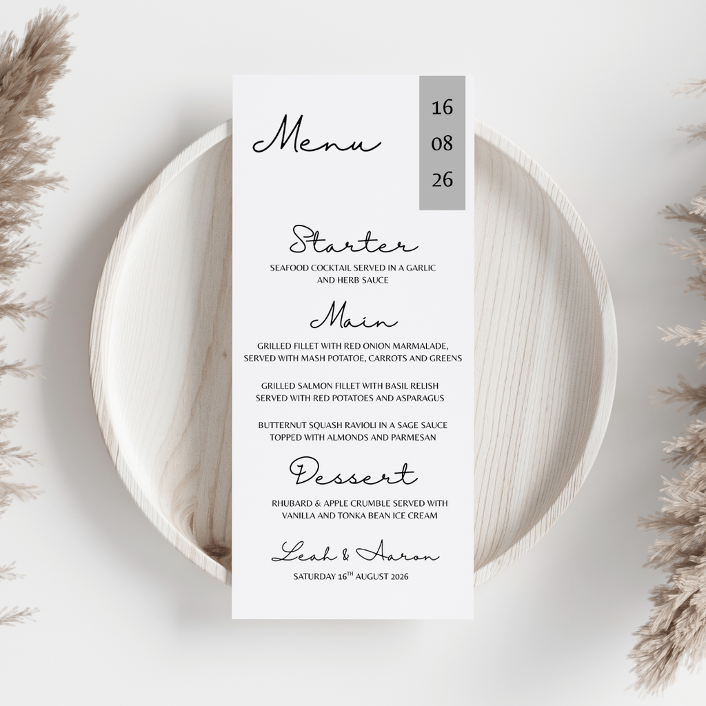 Simple Grey Wedding Menu Cards | SRP6