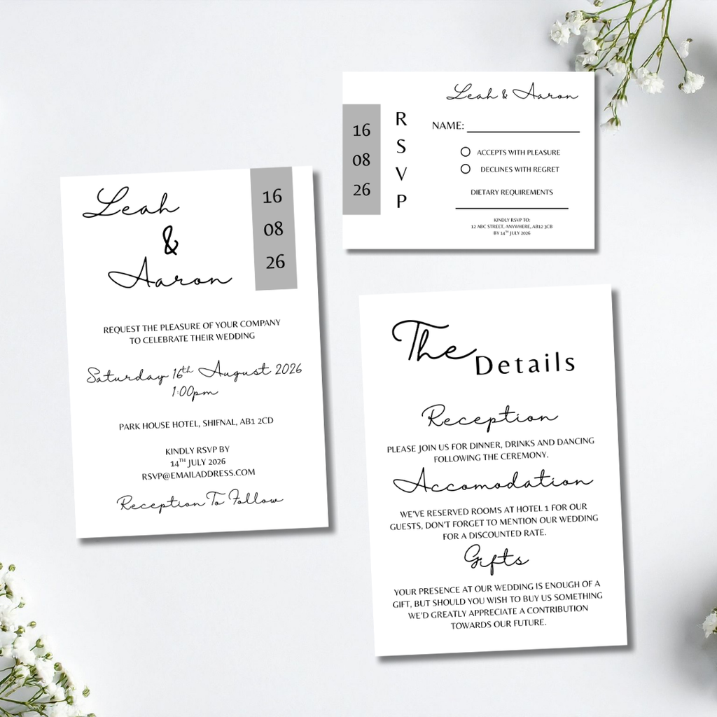 3 Piece Grey Colour Block Wedding Invitation Set | SRP6