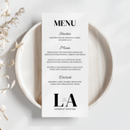 Simple Black Initial Wedding Menu Cards | SRP7