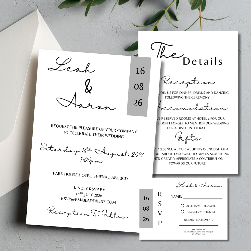 3 Piece Grey Colour Block Wedding Invitation Set | SRP6