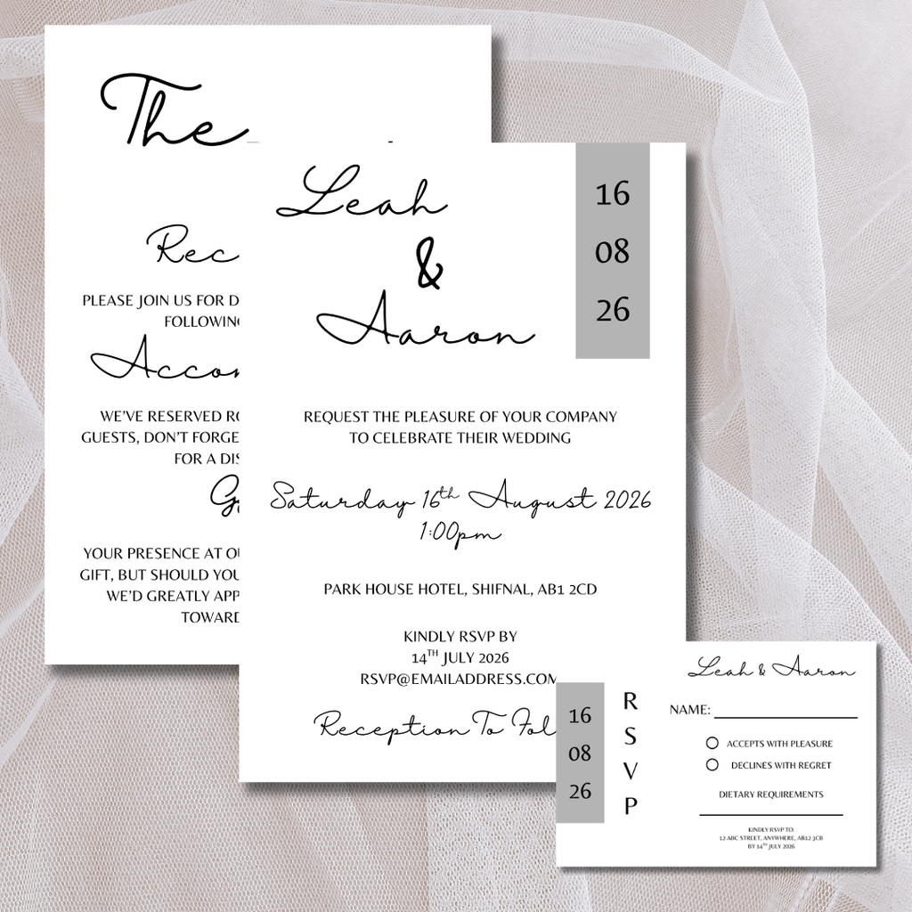 3 Piece Grey Colour Block Wedding Invitation Set | SRP6