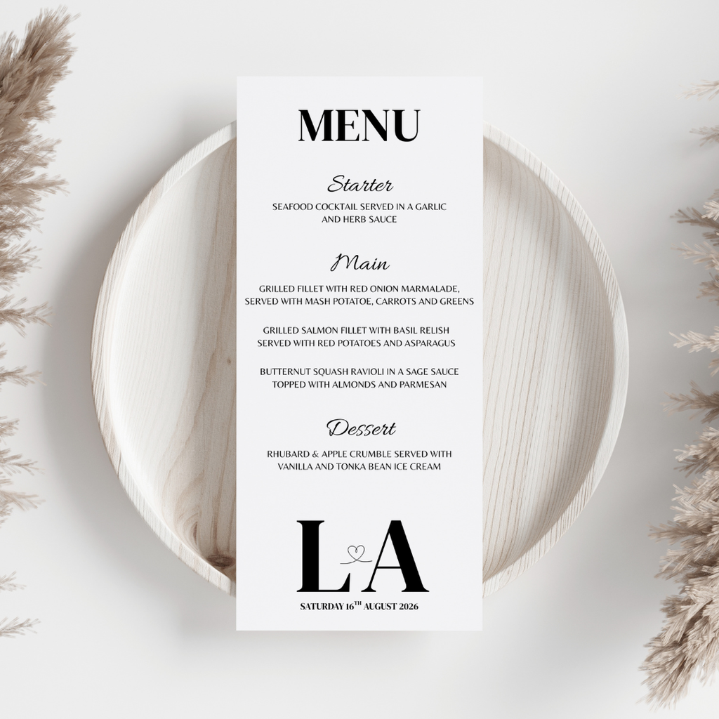 Simple Black Initial Wedding Menu Cards | SRP7