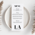 Simple Black Initial Wedding Menu Cards | SRP7