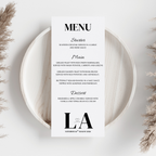 Simple Black Initial Wedding Menu Cards | SRP7