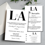 3 Piece Black Initials Wedding Invitation Set | SRP7