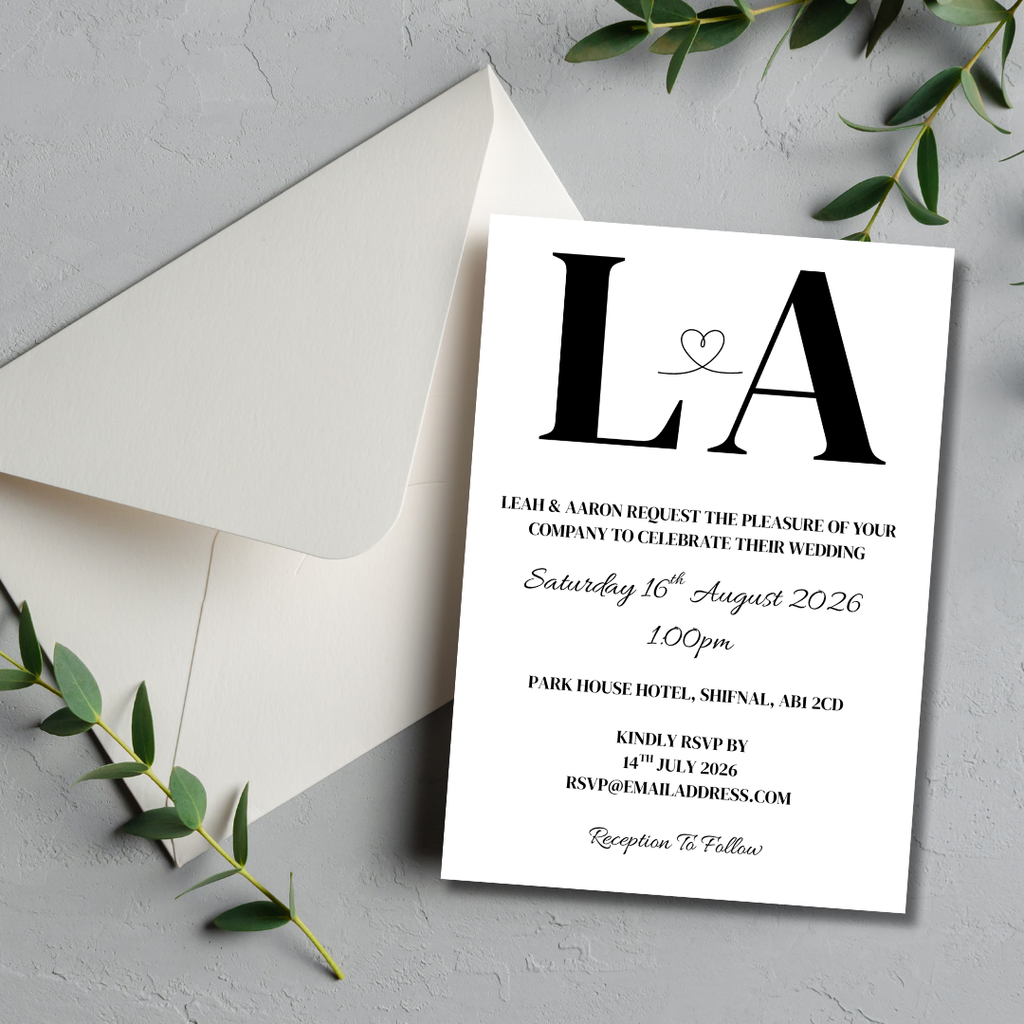 3 Piece Black Initials Wedding Invitation Set | SRP7