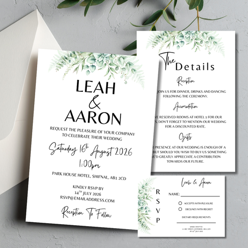 3 Piece White Floral Wedding Invitation Set | SRP1