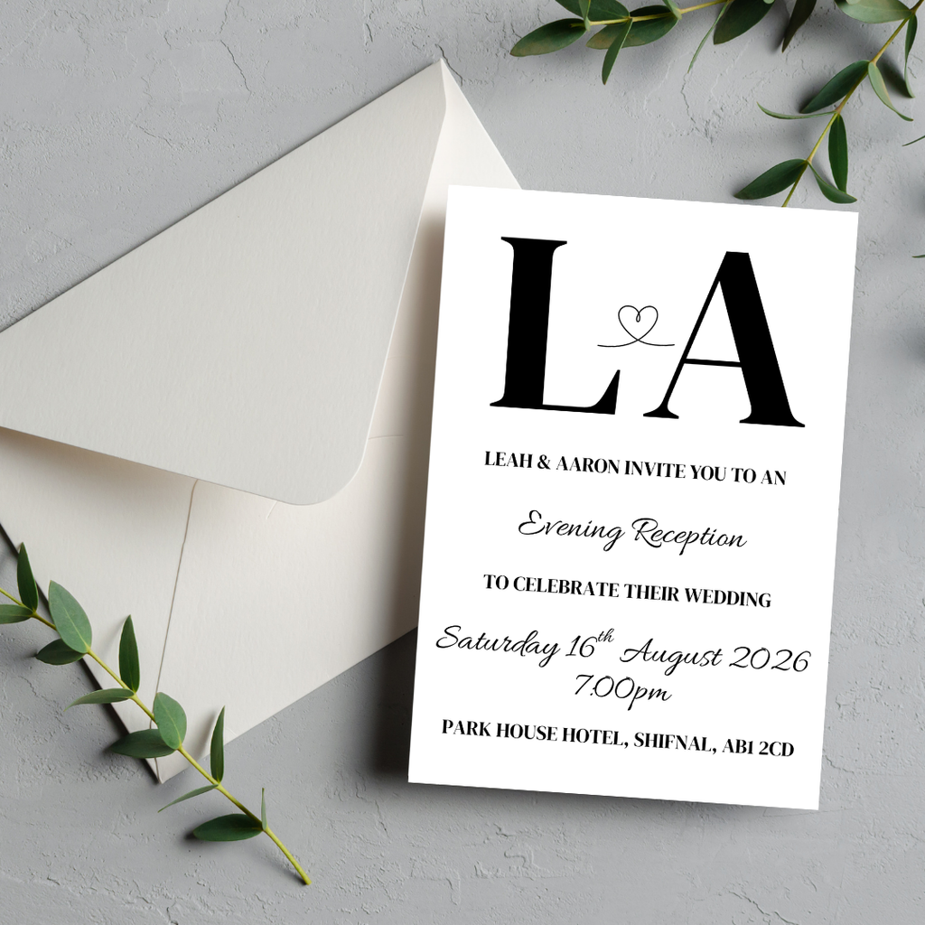 Simple Black Initial Evening Reception Invitation | SRP7