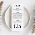 Simple Black Initial Wedding Menu Cards | SRP9