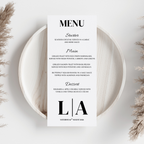 Simple Black Initial Wedding Menu Cards | SRP9