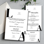 3 Piece Black Initials Wedding Invitation Set | SRP8