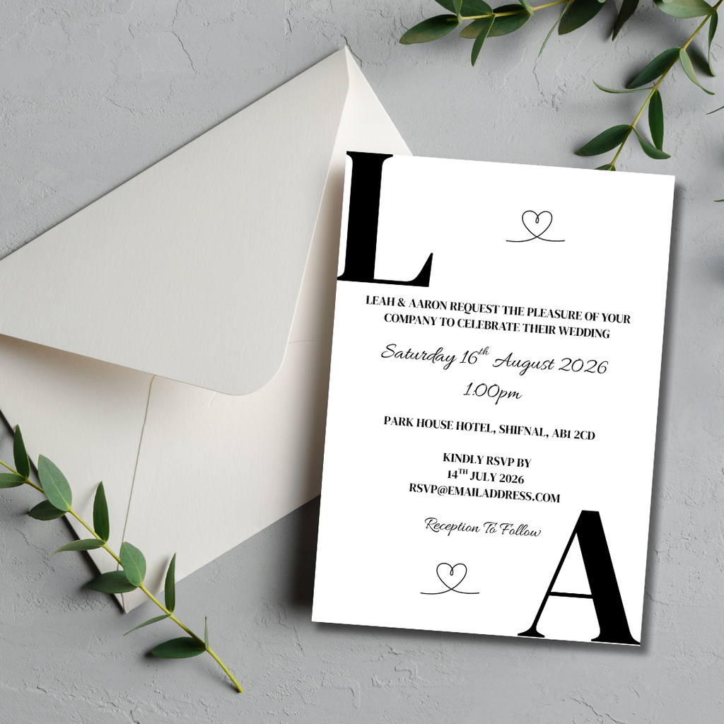3 Piece Black Initials Wedding Invitation Set | SRP8