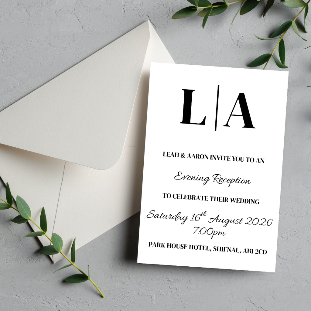 Simple Black Initial Evening Reception Invitation | SRP9