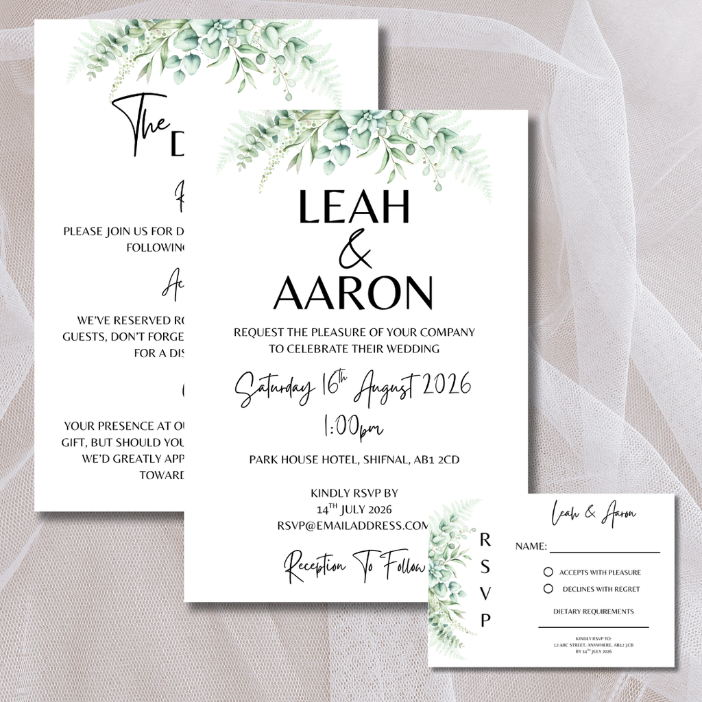 3 Piece White Floral Wedding Invitation Set | SRP1