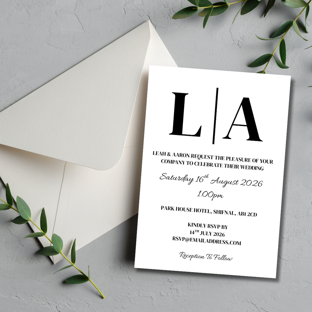 3 Piece Black Initials Wedding Invitation Set | SRP9