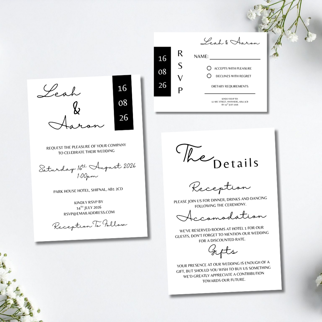 3 Piece Black Colour Block Wedding Invitation Set | SRP2