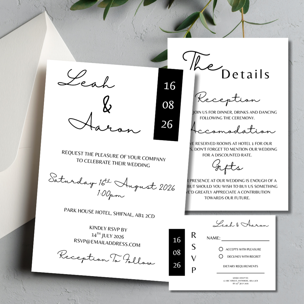 3 Piece Black Colour Block Wedding Invitation Set | SRP2