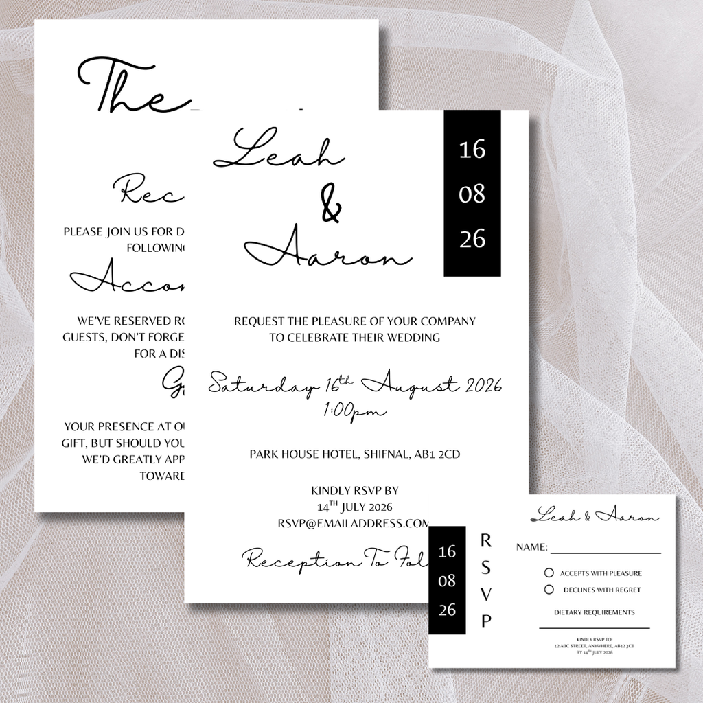 3 Piece Black Colour Block Wedding Invitation Set | SRP2