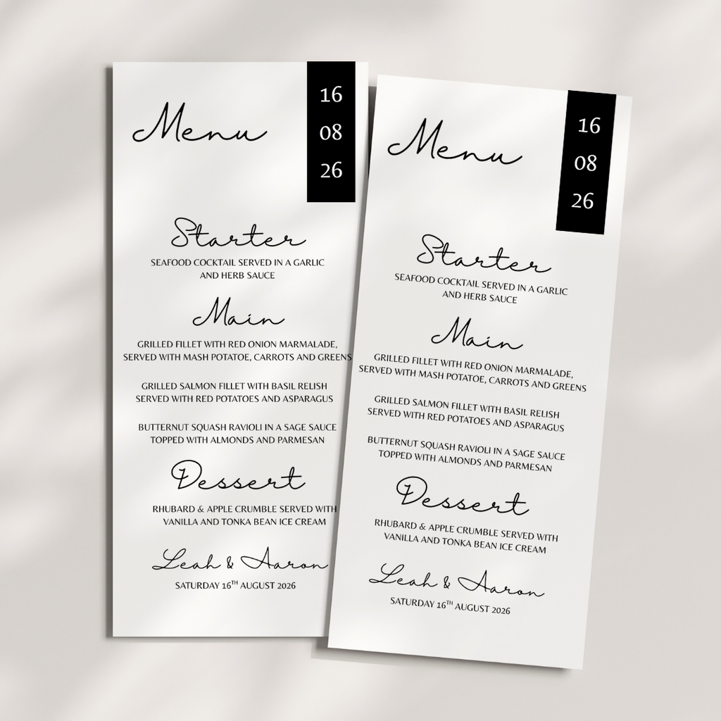 Simple Black Wedding Menu Cards | SRP2