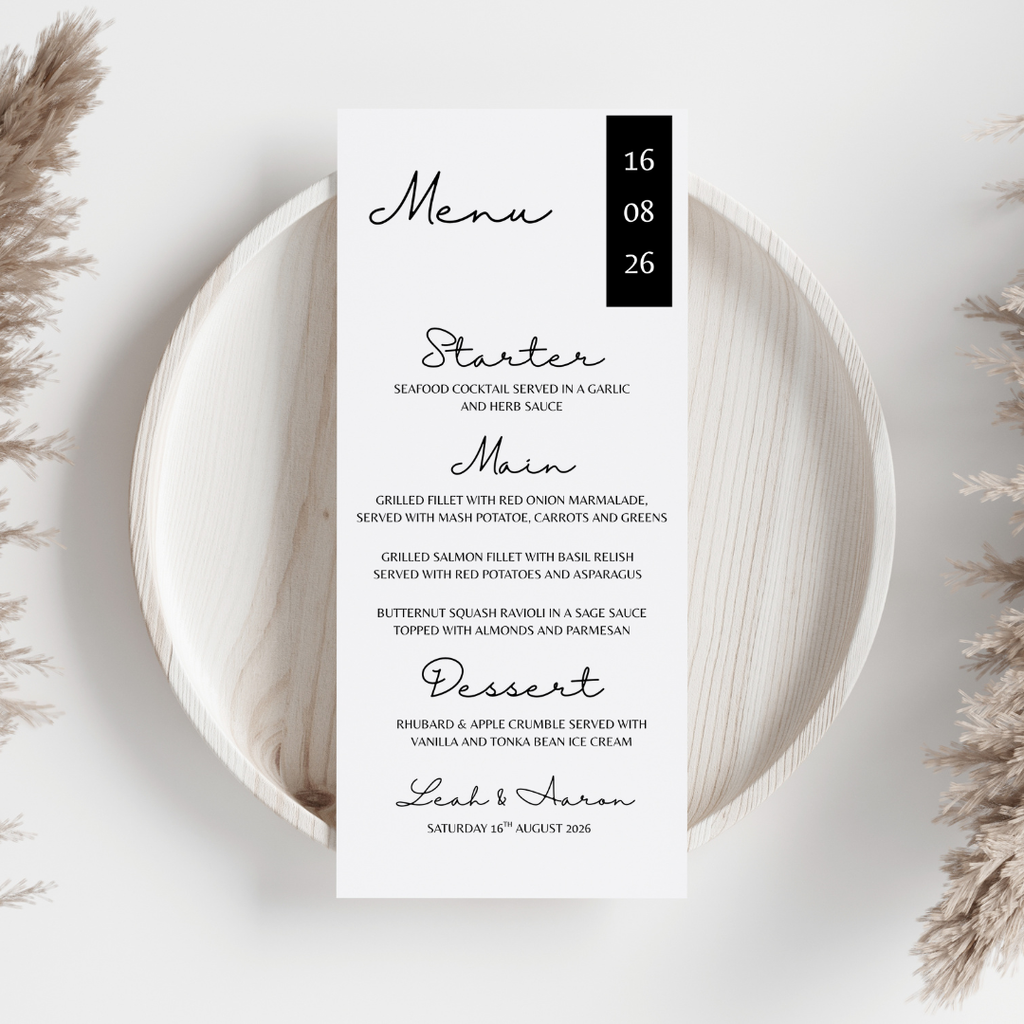 Simple Black Wedding Menu Cards | SRP2