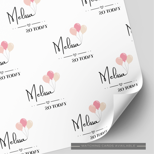 (Pink) Balloon & Age Birthday Wrapping Paper