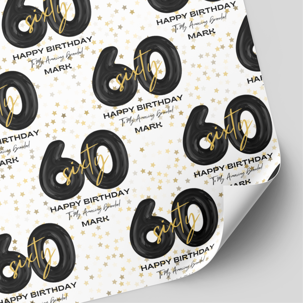 60th Birthday Black & Gold Balloon Wrapping Paper