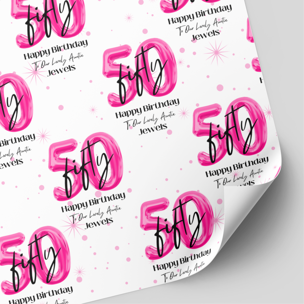 50th Birthday Pink Balloon Wrapping Paper