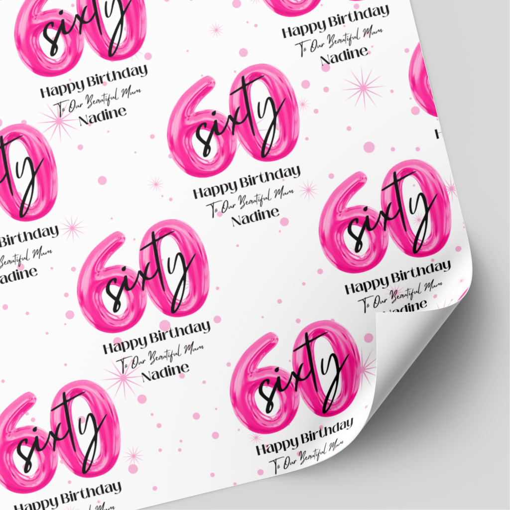 60th Birthday Pink Balloon Wrapping Paper