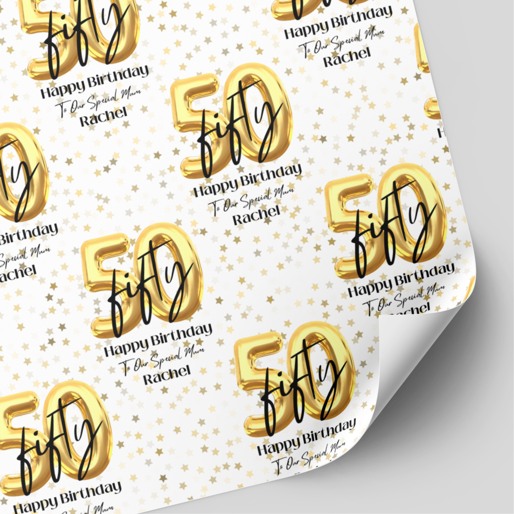 50th Birthday Gold Balloon Wrapping Paper