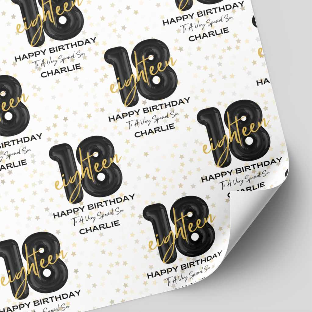 18th Birthday Black & Gold Balloon Wrapping Paper