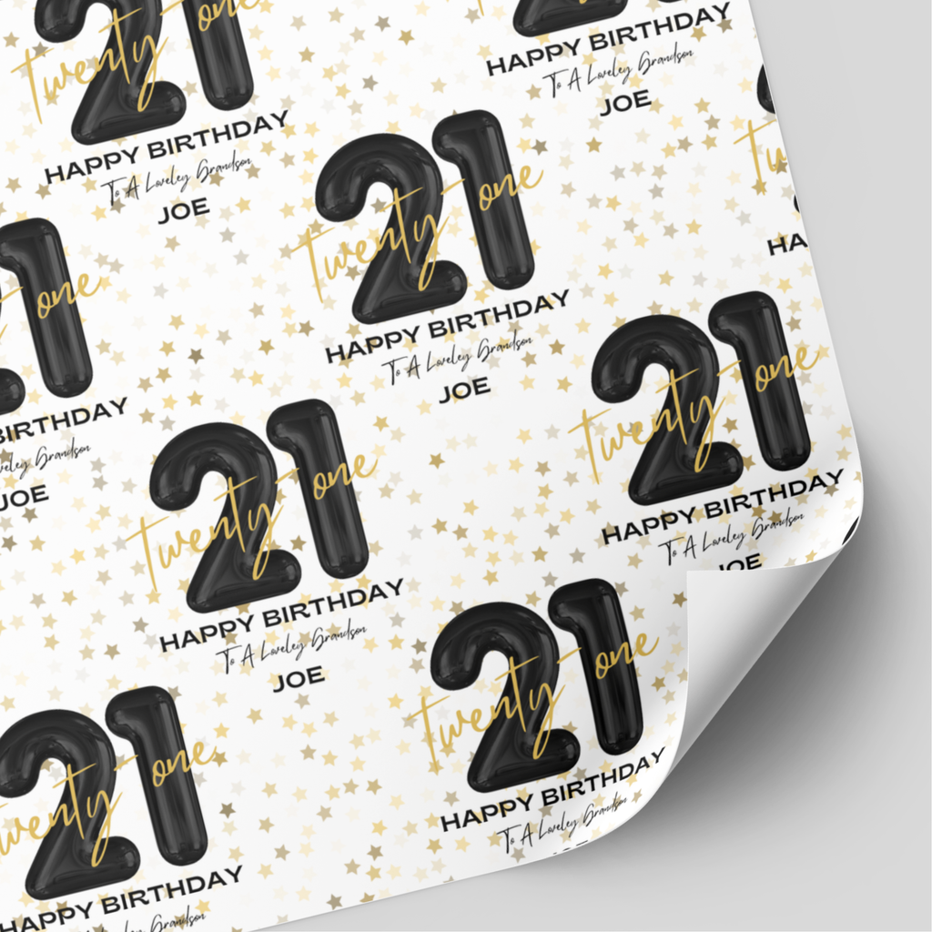 21st Birthday Black & Gold Balloon Wrapping Paper