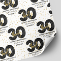 30th Birthday Black & Gold Balloon Wrapping Paper